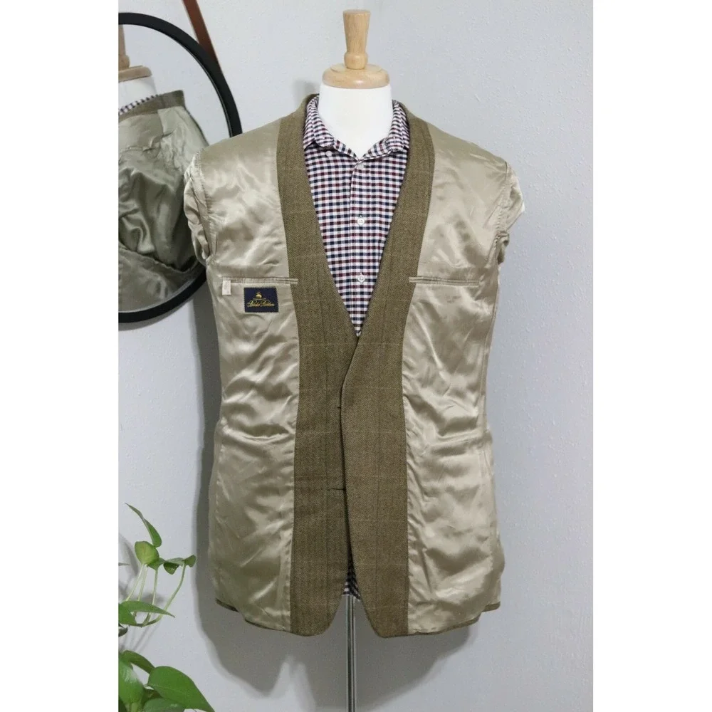 Brooks Brothers sport coat jacket - brown windowpane herringbone, 2‎ button, 43L